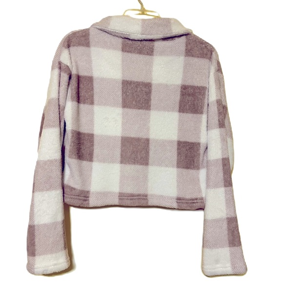 Teddy Bear Jacket Buffalo Plaid With Faux Flap Pocket Teddy Tan and White - Picture 2 of 9